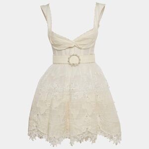 Zimmermann White High Tide Embroidered Linen Mini Dress XS